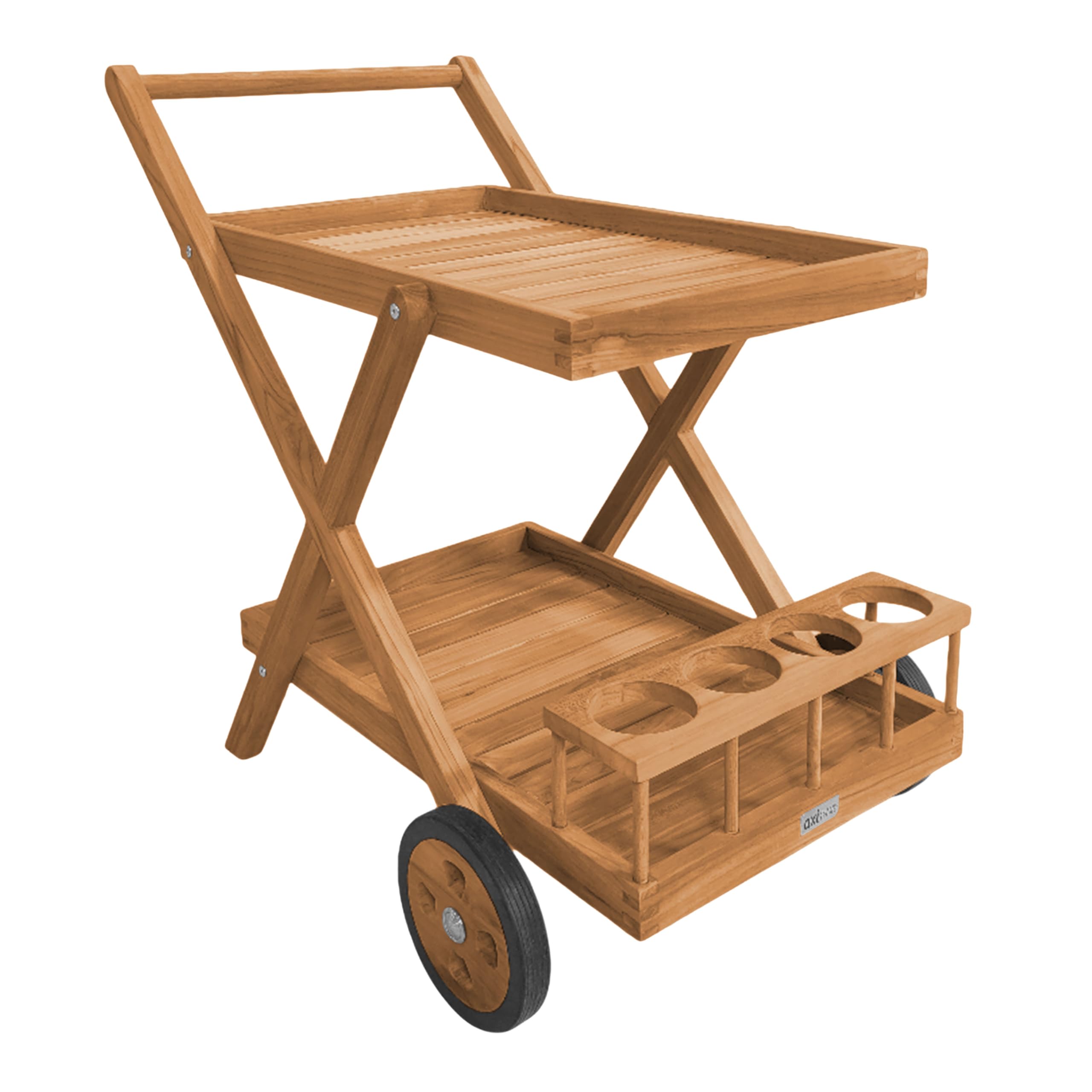 AXI Bodhi Carro de Servicio de Madera de Teca con 2 estantes y Botellero | De Cocina con Ruedas para Jardin, Balcon, Terraza | 70 x 48 x 78 cm