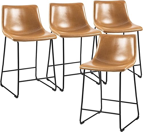 PUKAMI Juego de 4 taburetes de bar de 26 pulgadas, taburetes de bar de altura de mostrador, taburete de bar de cuero sintético, sillas de comedor