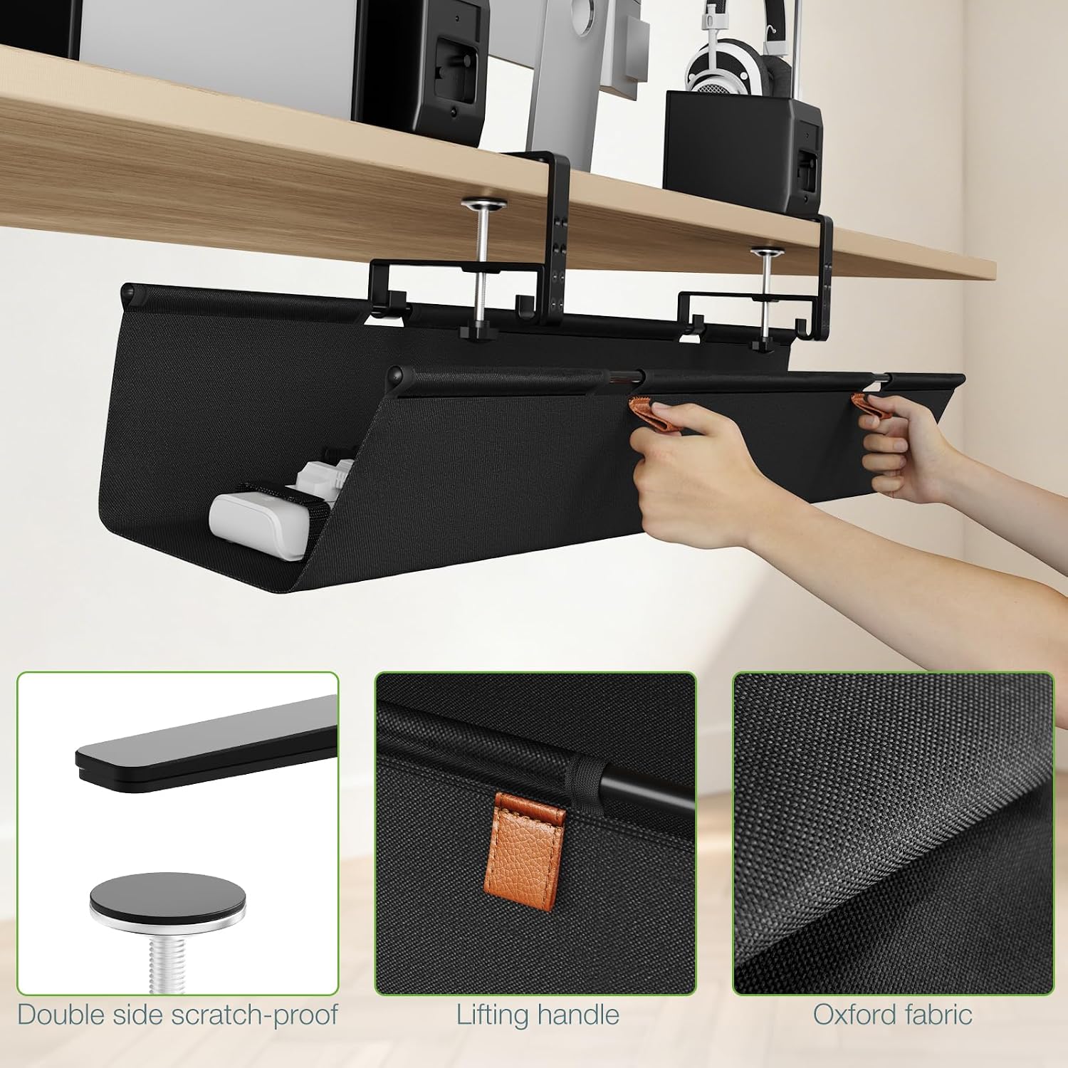 KEEGH Under Desk Cable Management Tray, 40 inch No Drill Cord Organizer