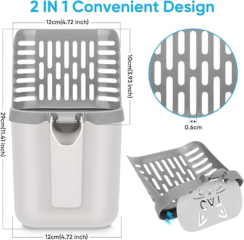 Miniatura 2 de MYPIN Recogedor grande de arena para gatos con bolsas, pala de arena para gatos mejorada con soporte y basura, pala para gatos con bolsas de basura