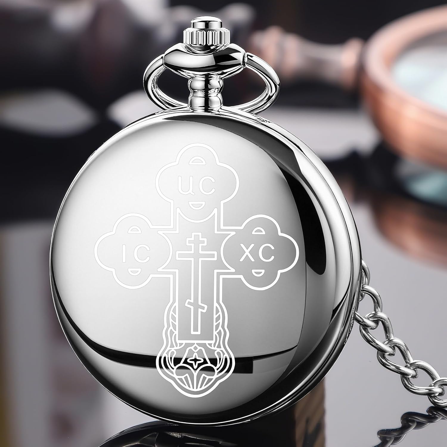 Bible Verse Pocket Watch Vintage Cross Quartz Pocket Watches with Chain | Bible Verse Pocket Watch Vintage Cross UC/IC/XC Pattern with Chain Christmas Graduation Birthday Gifts