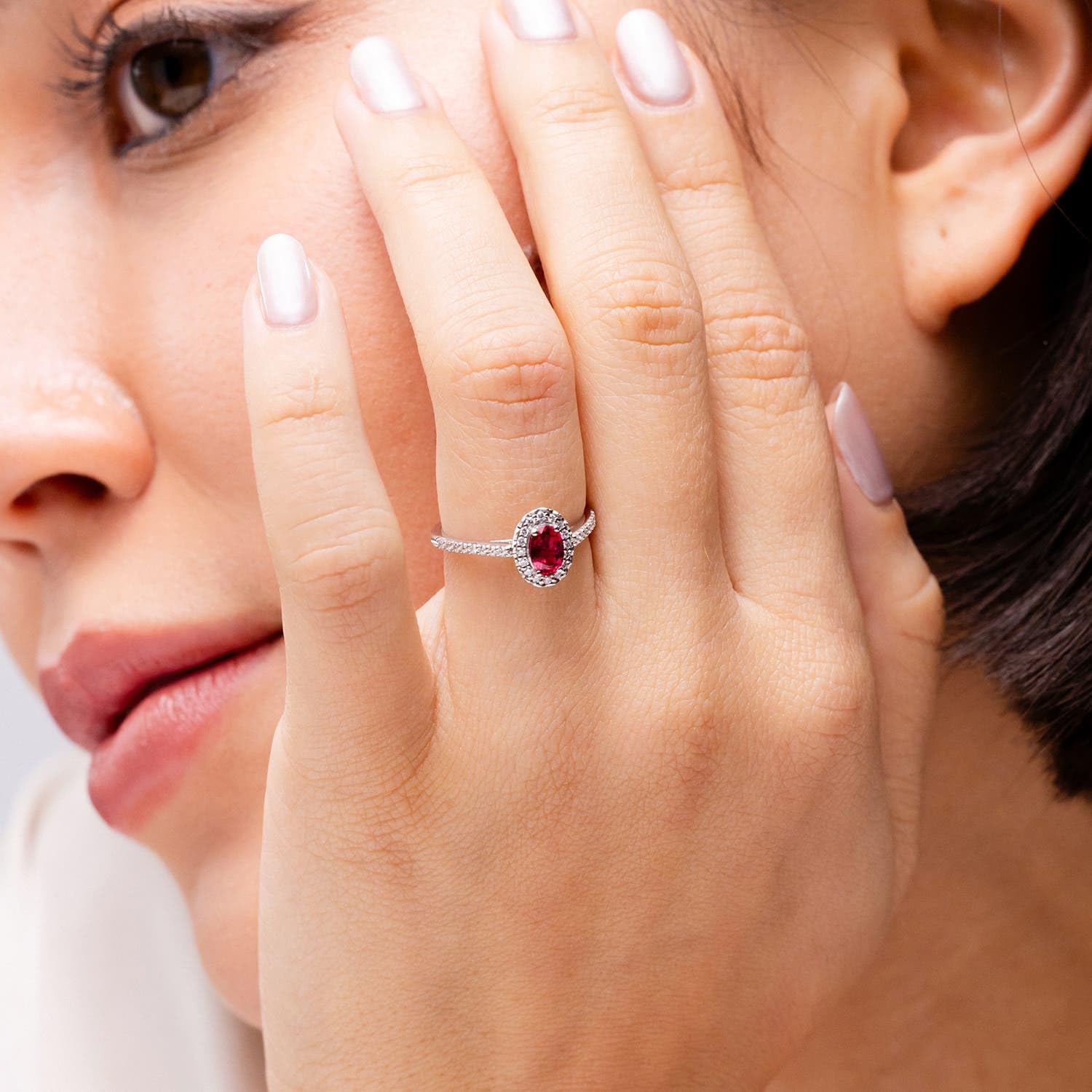 Angara Oval Ruby Halo Engagement Ring with Diamond Accents in 14K Solid Gold/Platinum | Natural Ruby Halo Ring for Women | July Birthday, Gemstone Jewelry Gift