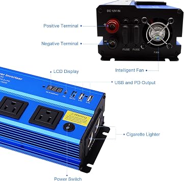Power Inverter 12v to 110v 1000w: 1000 Watt Dc to Ac Converter Battery Inverters for Car Charger Adapter with Outlet Plug - Inverter with Cigarette Lighter for Car Truck Vehicles Rv Boat Home Auto