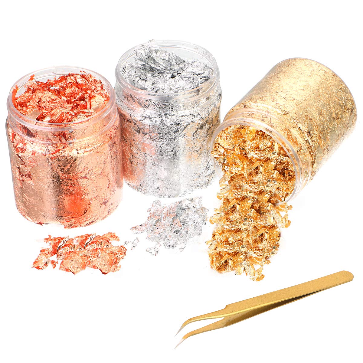 Imitation Gold Foil Flakes with Tweezers for Gilding, Painting Arts, Crafts Nails and Resin Jewelry Making