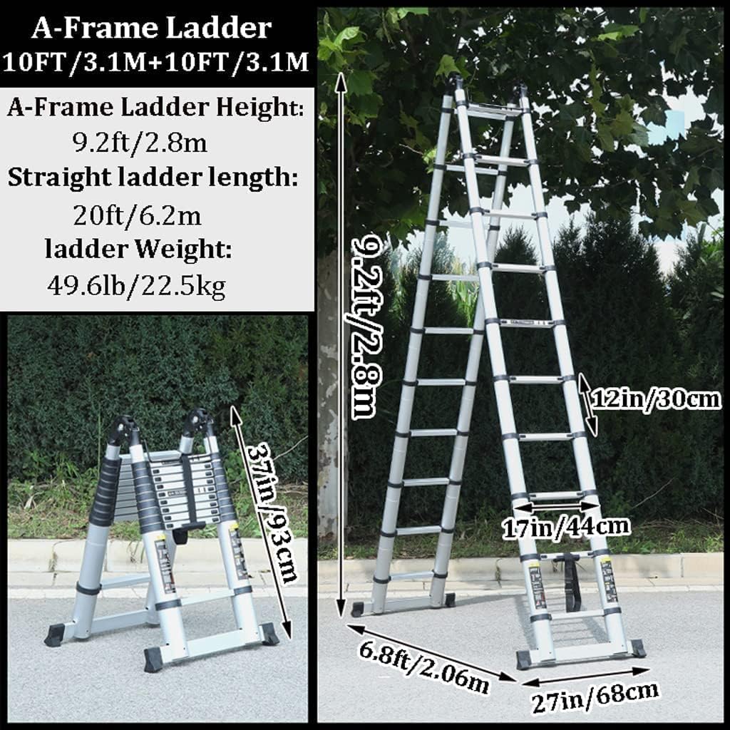 Step Ladder Telescoping Ladders A-frame Aluminum Folding Ladder Portable Home Indoor Outdoor Step Ladders Small Space Folding Ladder Telescopic Ladder(Size:20FT)