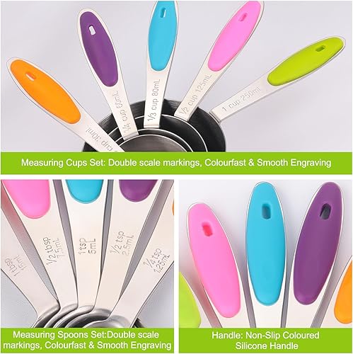 Miniatura 9 de Juego de tazas medidoras de acero inoxidable, cuchara medidora líquida apilable métrica para hornear o cocinar, suministros de decoración de