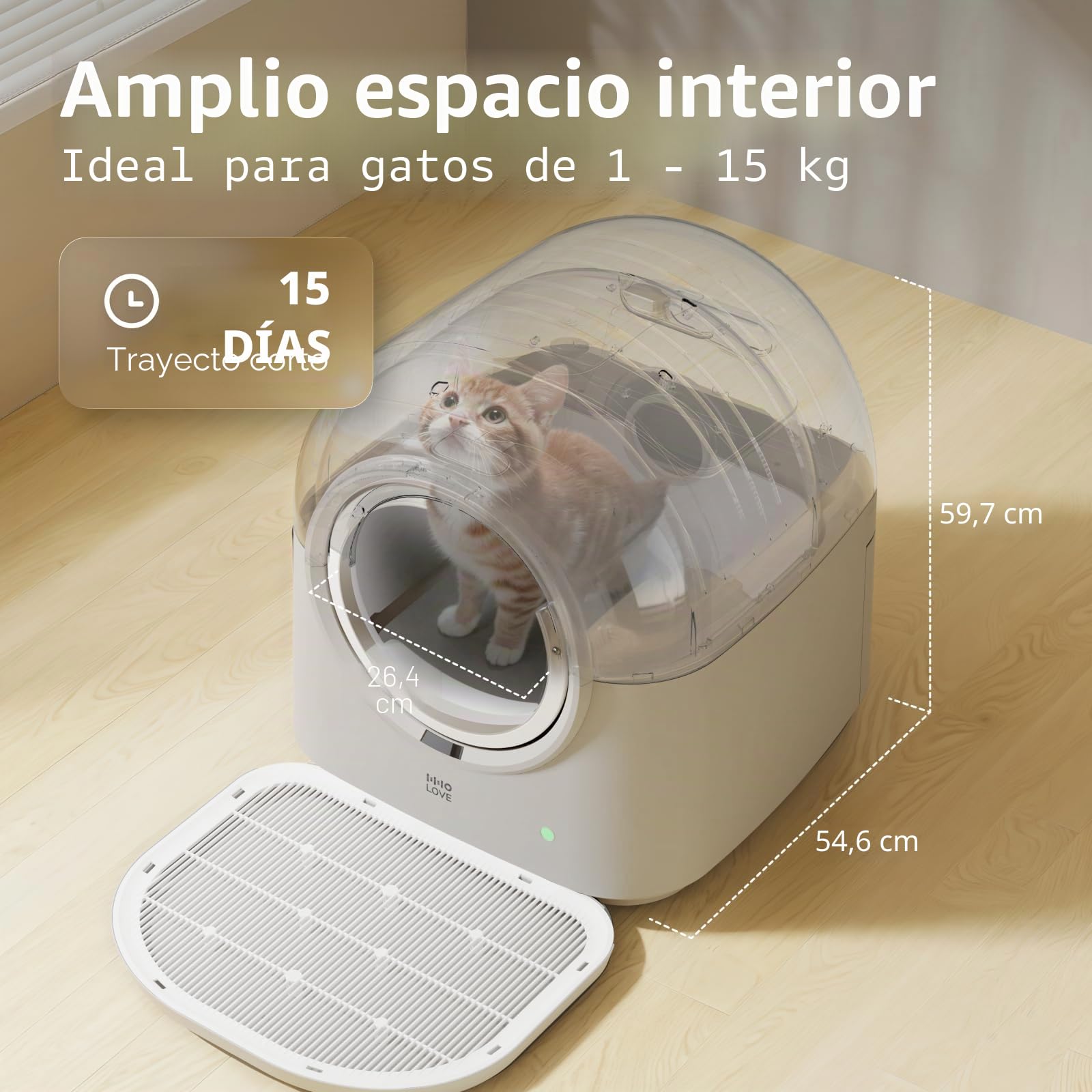 ABRCT Arenero Gatos Autolimpiable Pro, 66L Arena Automatico para Gato con App, Anti-Pellizco, Anti-Fugas, Suprime Olores, y Tapete de Arena