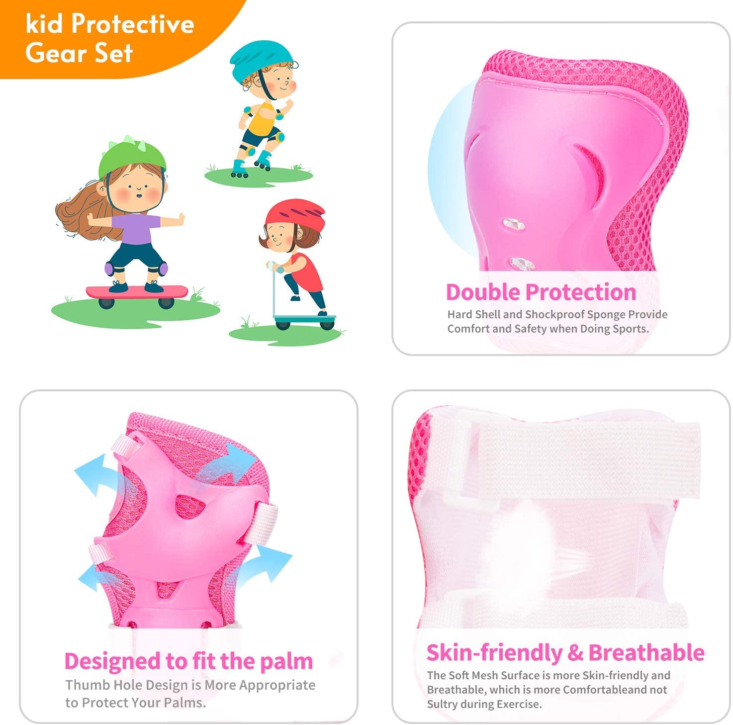 Protectores Deporte Niños 3 en 1 Rodilleras Coderas Muñequera Protección Anticaídas Patinaje Ciclismo