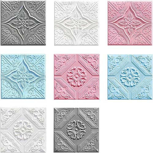Miniatura 5 de ECYC Ltd 10 paneles de pared de espuma 3D autoadhesivos de 13.78 x 13.78 x 0.12 pulgadas, paneles de pared de flores 3D para despegar y pegar,