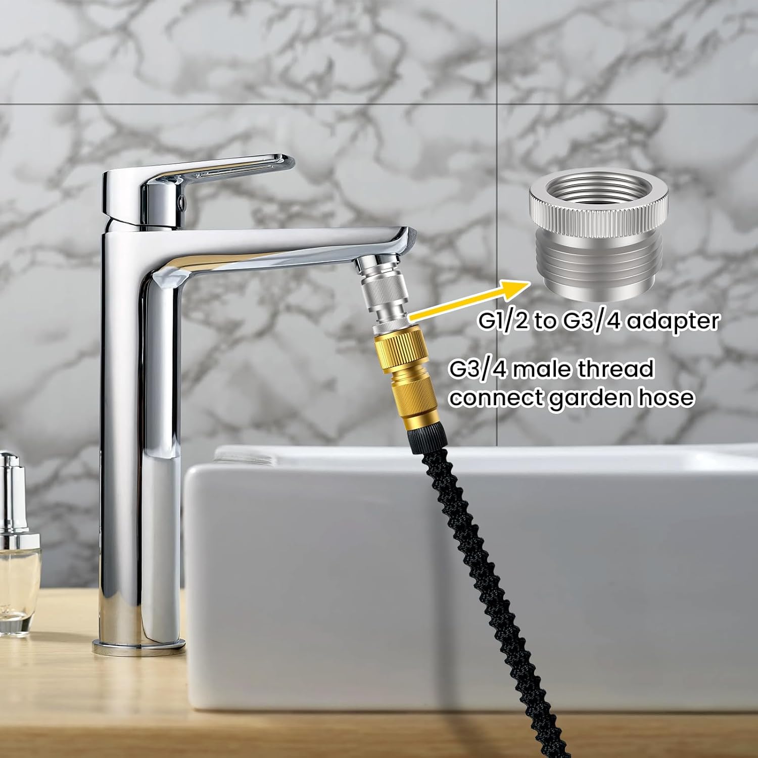 ZESE Quick Connect Sink Faucet Adapter, Shower/Garden Hose Connector, Chrome