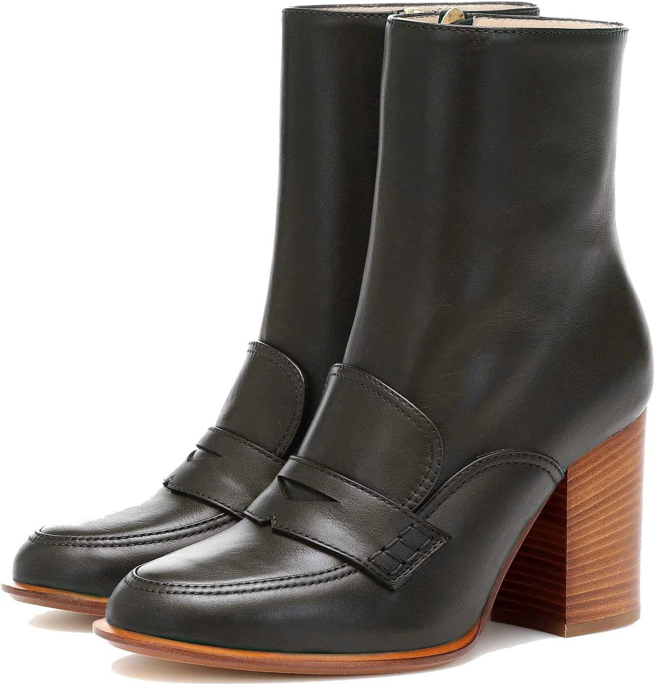 LEHOOR Women Ankle Boots Booties Chunky Block High Heel Zipper Round Closed Toe Loafer Boots 3 Inch Stacked Heels Matte Leather Oxford Shoes Office ladies Professional Combat Boot Fall Winter 4-11 M US