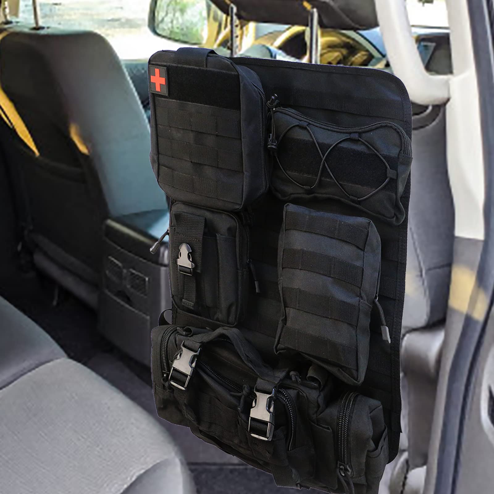 Organizer Sedile Auto, Organizer Tattico per Seggiolino Auto, Protezione per Schienale con 5 Tasche Rimovibili, Tasca Posteriore per SedileAuto per la Maggior Parte dei Veicoli