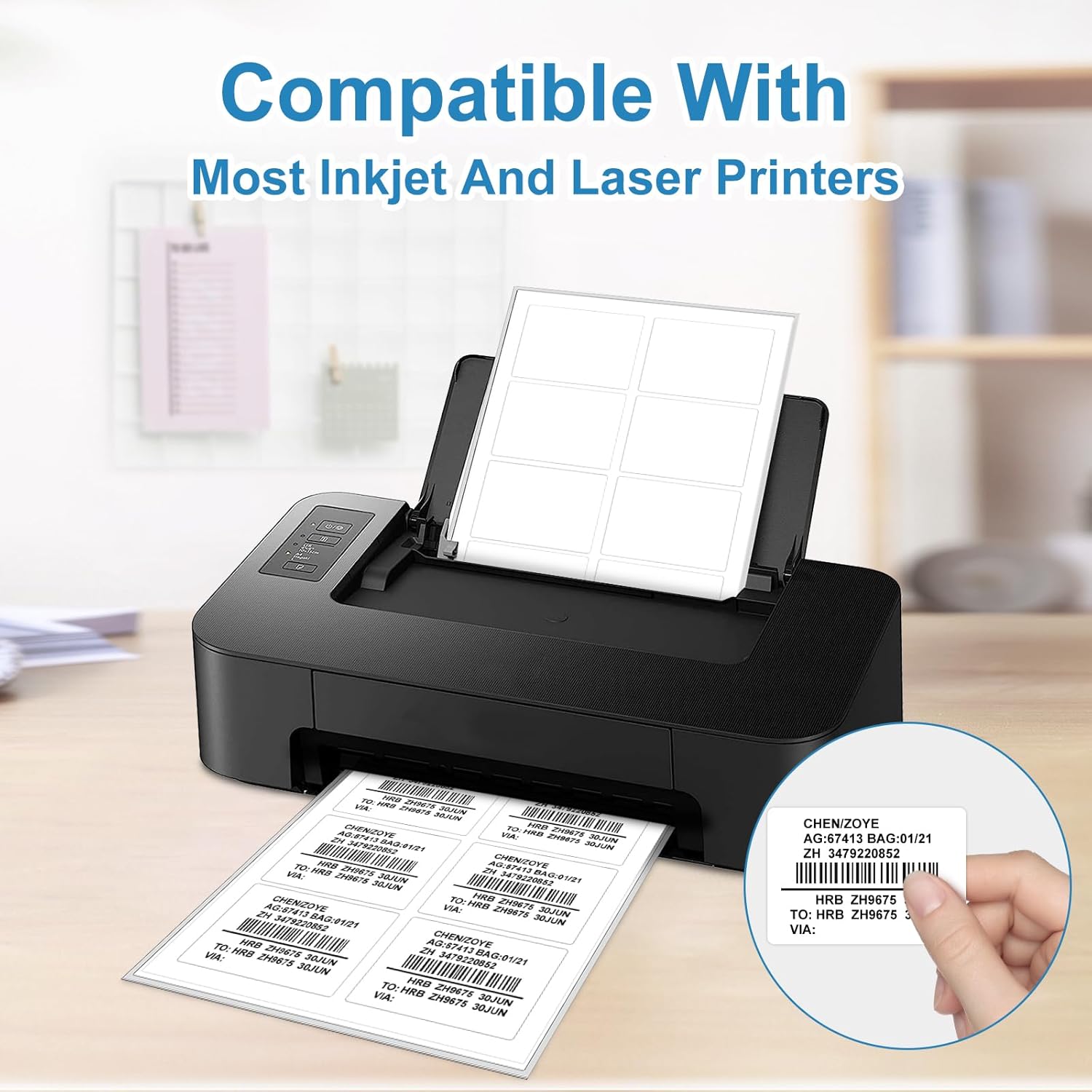 Shipping Address Labels 3 3/8" X 2 1/3" Square White Sticker Labels for Laser & Inkjet Printers,Adhesive Mailing Labels,Label Stickers Adhesive Label(25Sheets,200Labels) - Image 3