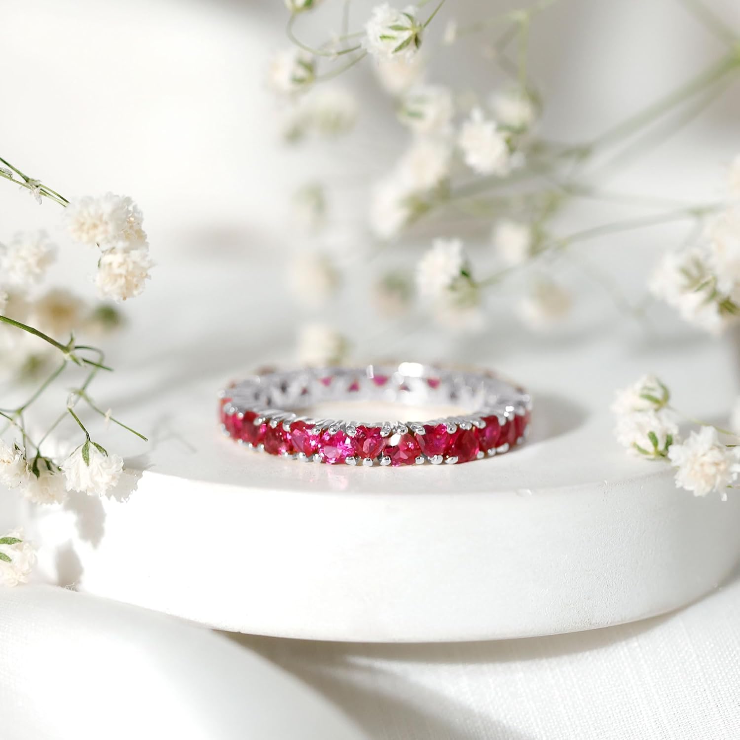 Certified Lab Grown Ruby Eternity Band For Women, Aaaa Quality, Ruby Heart Wedding Ring - Valentines Day Gifts