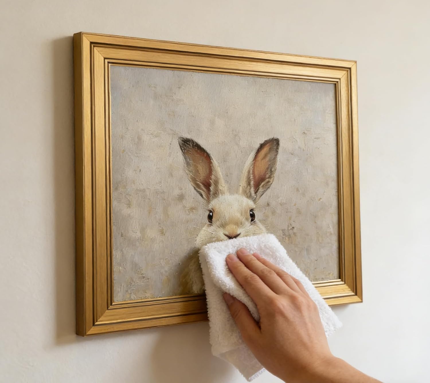 Gold Framed Funny Vintage Rabbit Canvas Wall Art Easter Bunny Painting Picture Wall Decor Animal Poster Print for Kids Room Living Room Bedroom Holiday Decoration 16x12in