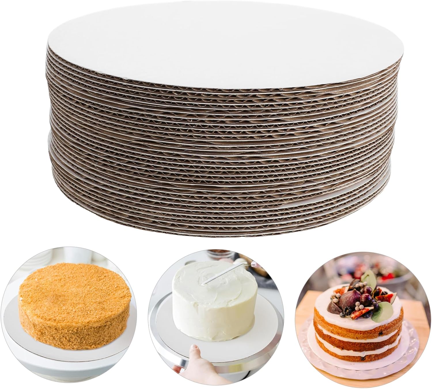30pcs Round Disposable Cake Boards for Desserts Corrugated Cake Bottoms Lightweight Sturdy Support for Weddings Birthdays and Celebrations