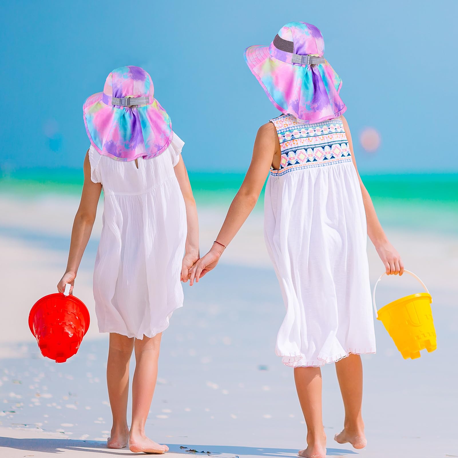 MHJY Kids Sun Hat Girls UV Protection Summer Hats Adjustable Beach Cap Unicorn Bucket Hats with Wide Brim Neck Flap for Toddlers 2-9 Years — view 7