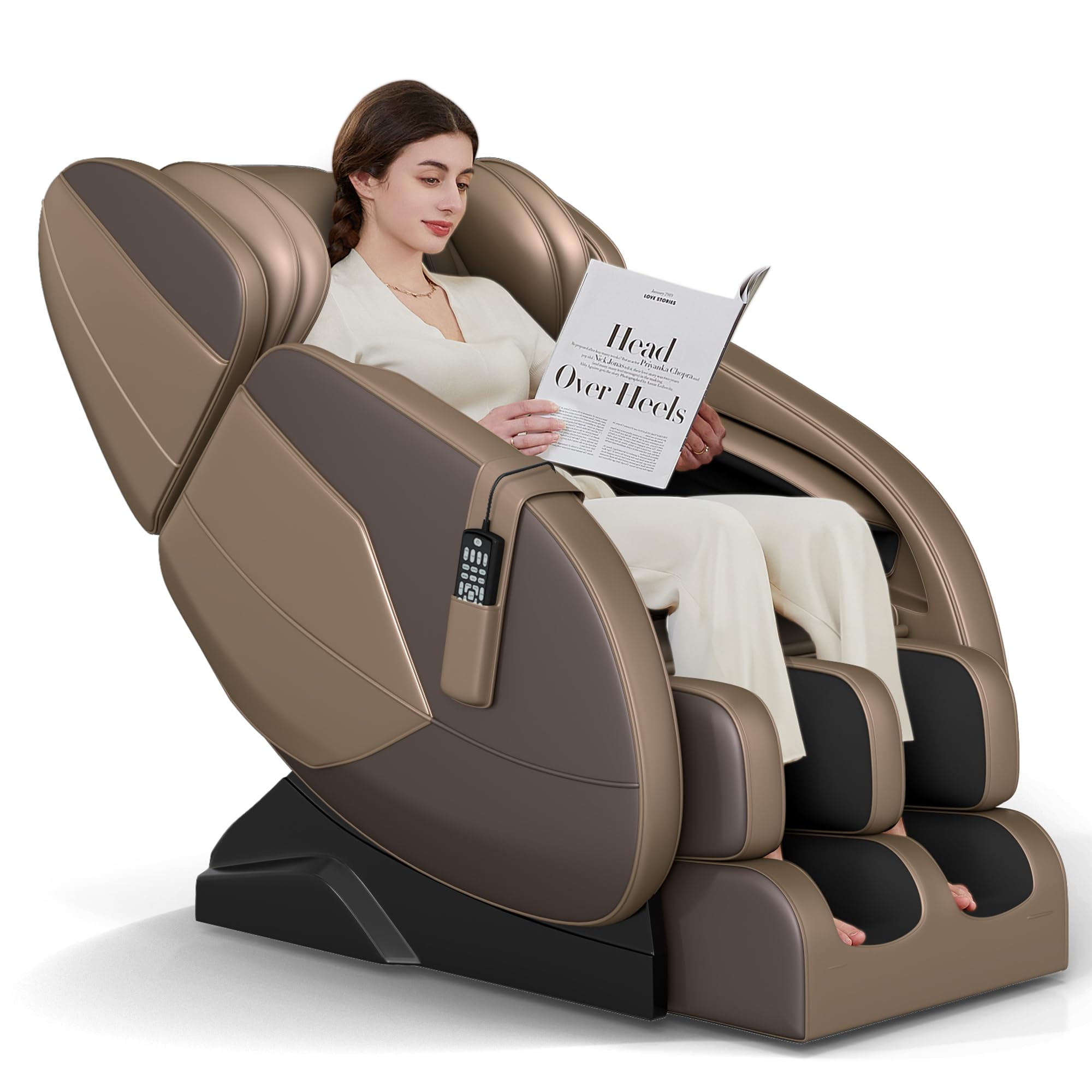 2025 Massage Chair Full Body,Zero Gravity Lower Back and Calf Heating Shiatsu Massage Recliner with 6 Auto with Manual Modes,Home and Office Use,MM450 Brown and Gold