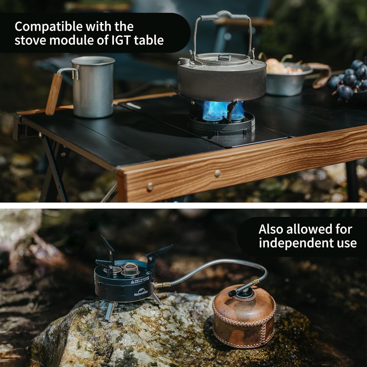 Naturehike Estufa de camping plegable ligera para exteriores, estufa de campamento de isobutano portátil con bolsa de transporte para senderismo y viajes