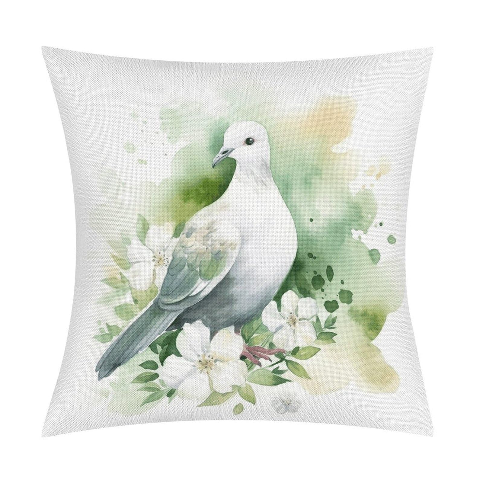 Fodpand Style Dove With A Flower Pillow Covers 18X18 Inch, Pillow Cases Boho Farmhouse, Throw Pillow Covers For Couch Sofa Bed Spring Home Decor