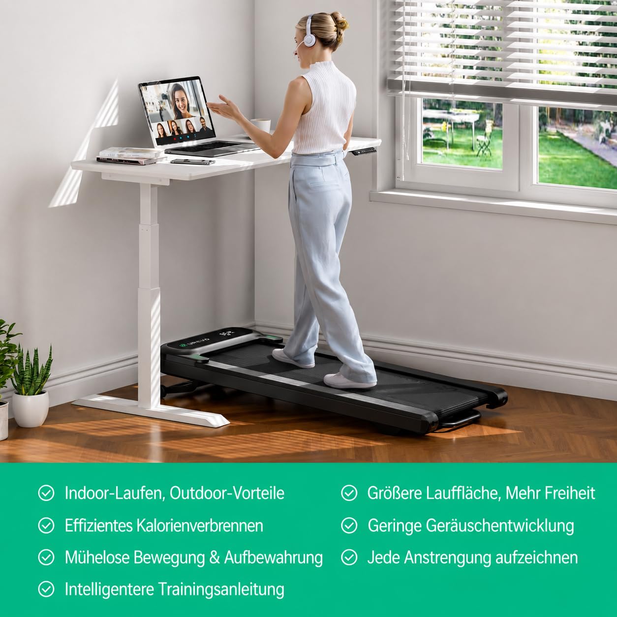 UREVO Spacewalk 3S Smart Walking Pad, Unter-Schreibtisch-Laufband für Zuhause und Büro, Tragbares Walking-Laufband mit Fernbedienung, LED-Display und leisem Motor