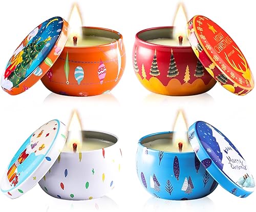 Velas perfumadas de Navidad para mujeres, aromaterapia aromatizada para el hogar, juego de 4 unidades, paquete de 4 velas portátiles de viaje,