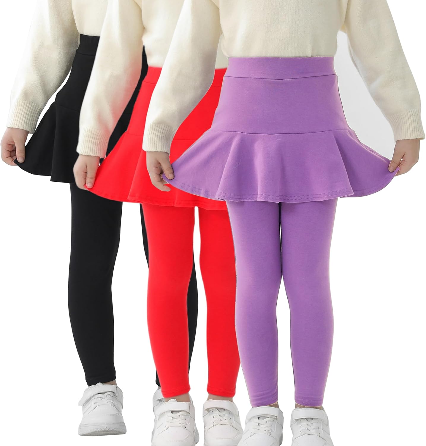 StyleSavvy Trendy Girls' Leggings with Skirt - 2 Pack of Cotton Ruffle Skirt Pants for Kids for 3-8 Years