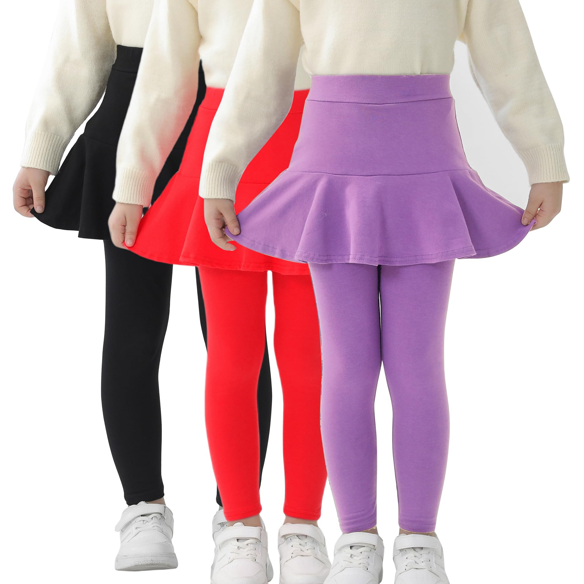 StyleSavvy Trendy Girls' Leggings with Skirt - 2 Pack of Cotton Ruffle Skirt Pants for Kids for 3-8 Years