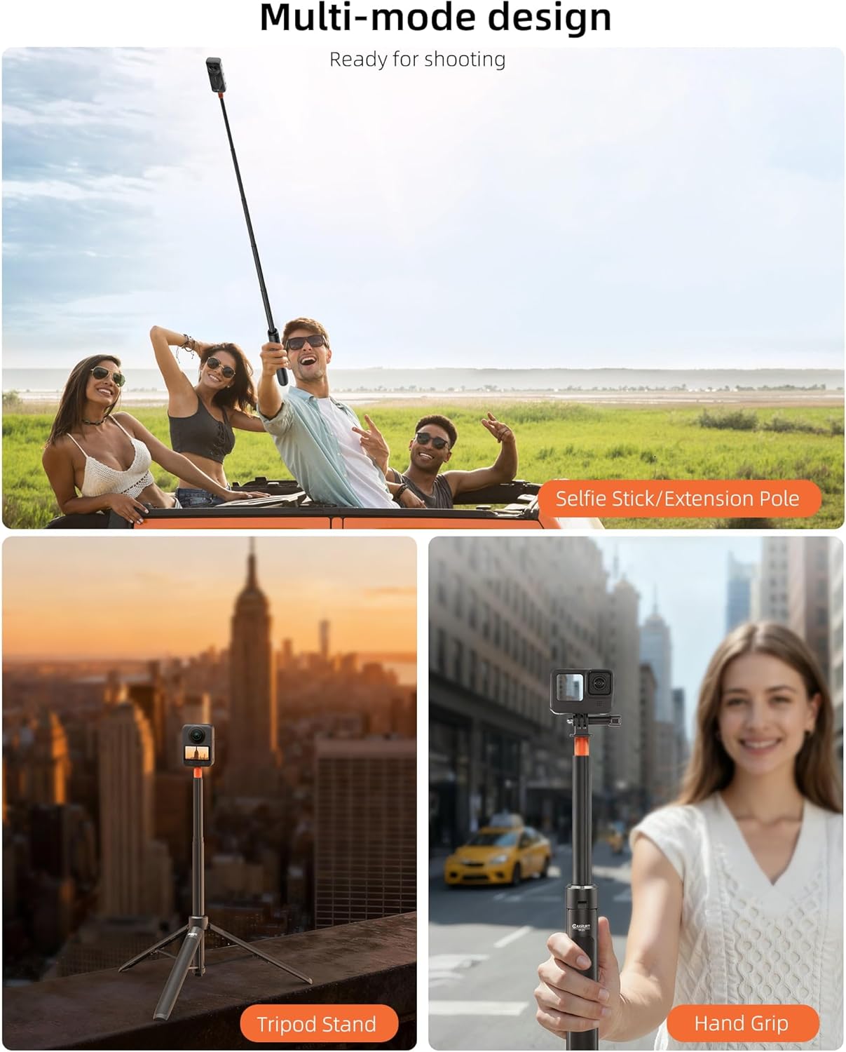53.5" Extendable Selfie Stick Tripod Insta360 X5/X4/X3, DJI Osmo 360/Pocket 3, All Go Pro, Xtra Muse, Action Camera 2-in-1 Handle Grip w Extension Pole/Extended Monopod/Travel Vlog Stand/Accessory