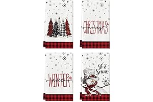 Artoid Mode Red Black Buffalo Plaid Snowman Kitchen Towels