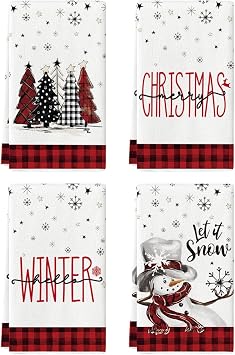 Artoid Mode Red Black Snowman Christmas Kitchen Towels Set of 4 18x26 Inch