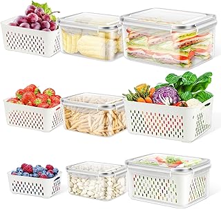 Fruit Storage Containers for Fridge, 10 Pieces Produce Vegetable Saver with Drain Colanders - Refrigerator Organizer for Lettuce Keepers Berry Container