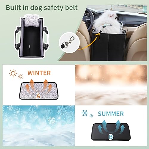 Miniatura 8 de Asiento de automóvil para perro, asiento de perro con consola central para automóvil, asiento de automóvil para perros de hasta 13 libras,