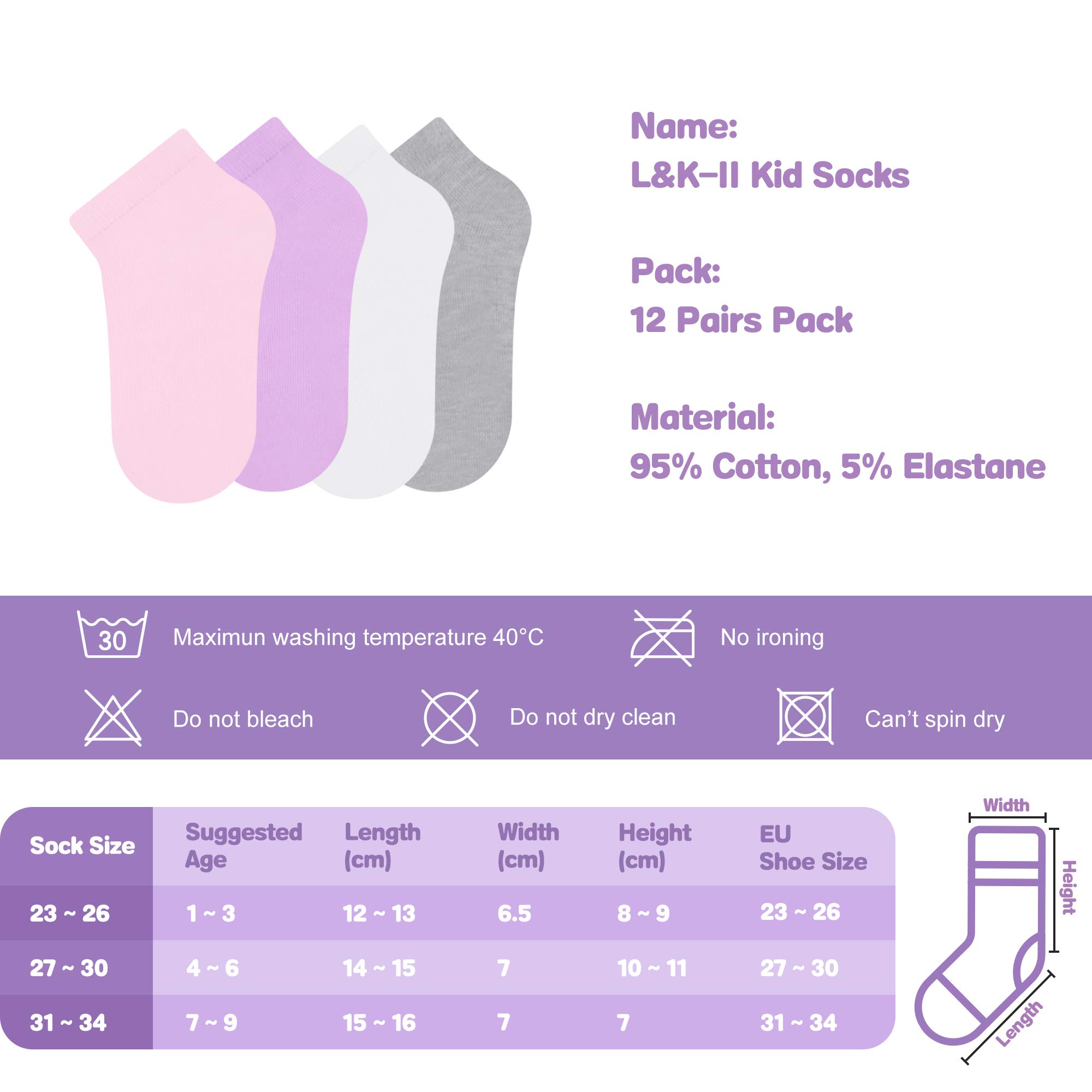 Libella 12 paia Calzini Bambini Calze Ragazze Cotone Conforto Traspirante per Primavera Estate calzini per sneaker colorati 2108