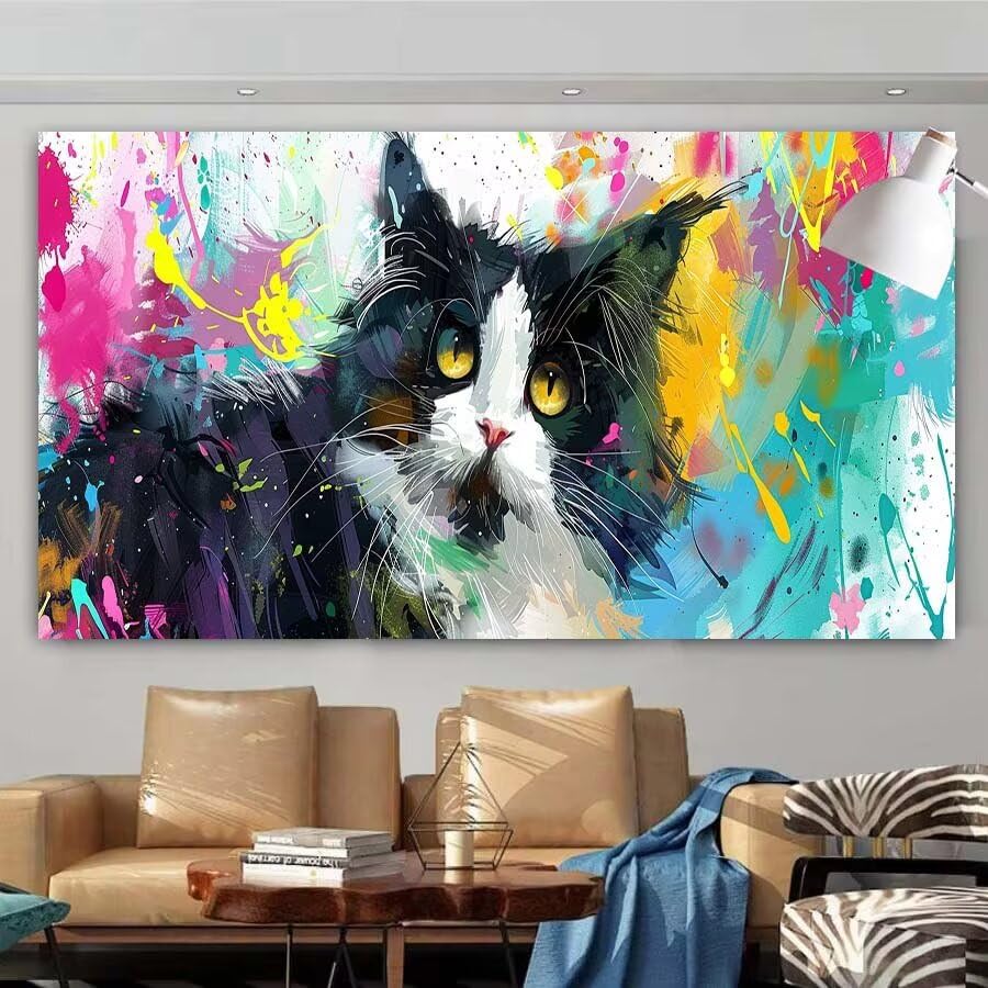Peinture diamant chat pour évacuer le stress - Kit de loisir créatif adulte 60x120cm