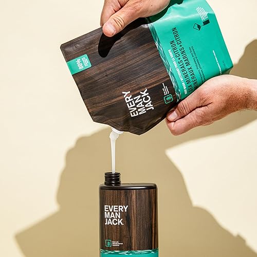 Miniatura 5 de Every Man Jack Amber + Sandalwood - Bolsa de repuesto para lavado corporal para hombre, limpia, nutre e hidrata la piel, ingredientes derivados de