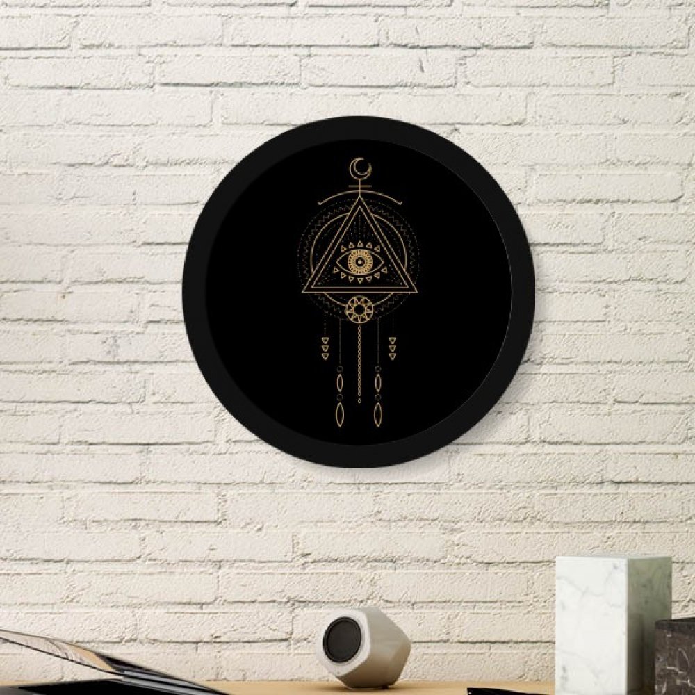 Totem alien triangle géométrique cadre noir rond pour stickers muraux salon et bureau