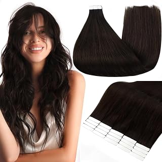 Full Shine Tape in Human Hair Extensions 12 Inch Color 18 Ash Blonde Highlight 613 Blonde 20 Pcs, Color 2 Dark Brown 12 Inch 20 Pcs Seamless Invisible Tape in Hair Extensions for Travel