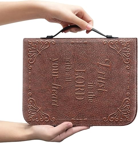 Miniatura 13 de Bolsas de cuero para iglesia, funda de Biblia gris león, bolsa protectora de la Biblia de poliuretano, funda de transporte portátil con asa