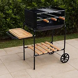 Churrasqueira Califórnia com Rodas, Bacia Esmaltada e Acessórios – Desmontável, Portátil e Ideal para Churrascos em Família Inclui Tábua, 2 Espetos, Grelha e Suporte