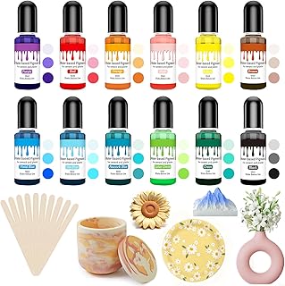 Farbe für Gießpulver, 12 Farben Farbpigmente für Gießpulver Farbe Pigmente mit 10 Rührstäbchen, Hochkonzentrierte Farben auf Wasserbasis für Betonfarbe Pulver, Gips, Zementfarbe, Keramik – je 10ml