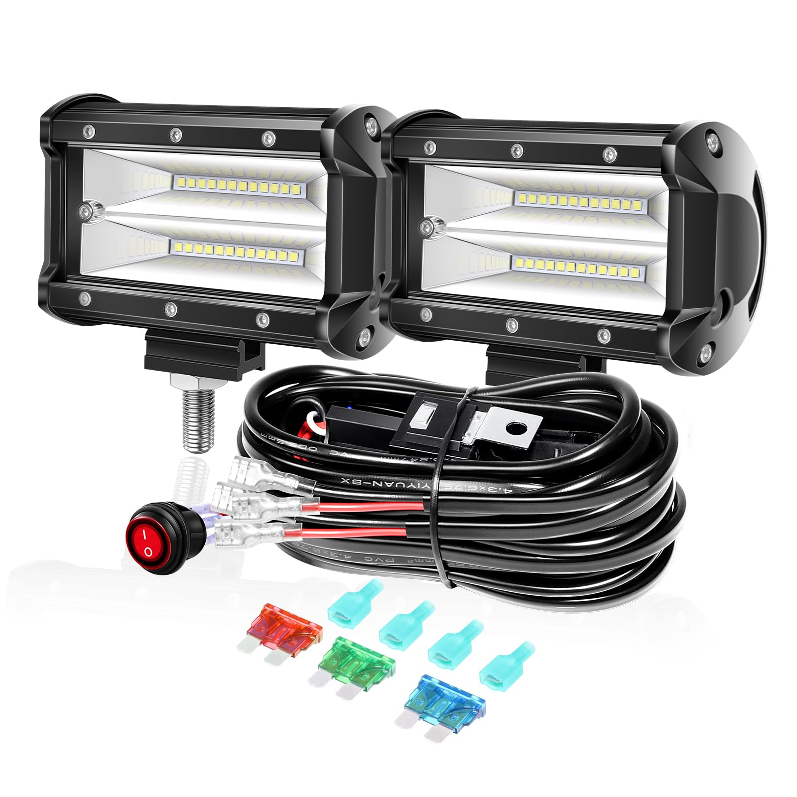 PICAA LED Werklamp 12V 24V, 2 stuks 36W 7inch offroad Spot beam Mistlamp, Waterbestendig LED-werklamp, voor Auto Vrachtwagen Boot SUV ATV 4WD Offroad motorfiets