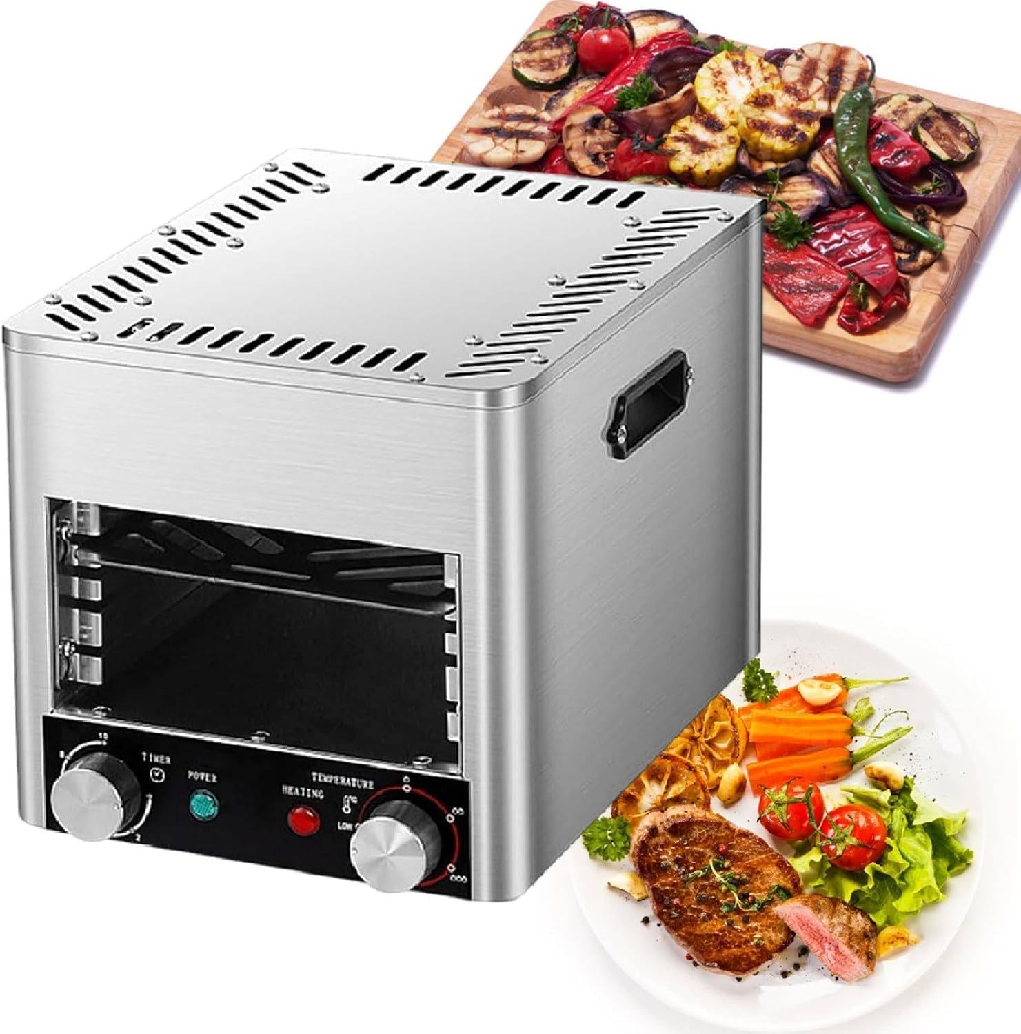 Electric Steak Grill Infrared Smokeless Electric Broiler 800℃ Temperature Adjustment, & 4/8 Height Settings, Countertop Stainless Steel Broiler for Steak, Lamb, Seafood A