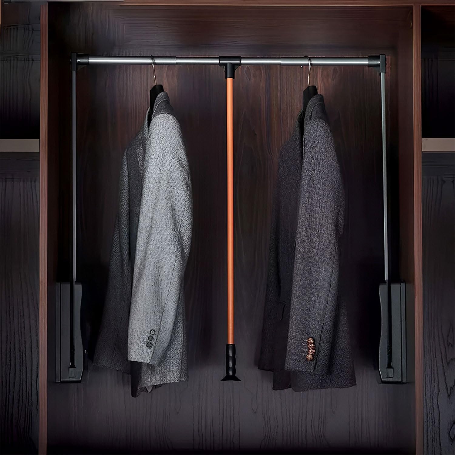 VOLO Soft Close Pull Down Closet Rod – Adjustable Wardrobe Lifter Rail (920–1240mm), Aluminium Retractable Hanger with Smooth Hydraulic Lift, Space Saving Wardrobe Organizer, 15kg Load Capacity