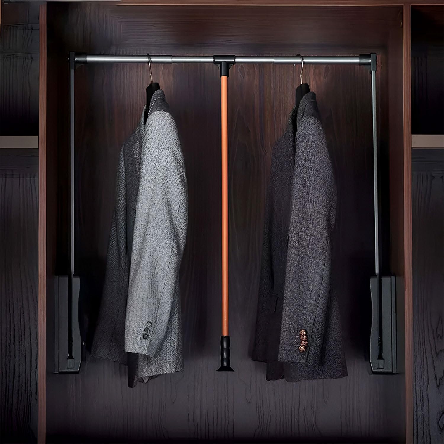 - VOLO Soft Close Pull Down Closet Rod – Adjustable Wardrobe Lifter Rail (920–1240mm), Aluminium Retractable Hanger with Smooth Hydraulic Lift, Space Saving Wardrobe Organizer, 15kg Load Capacity