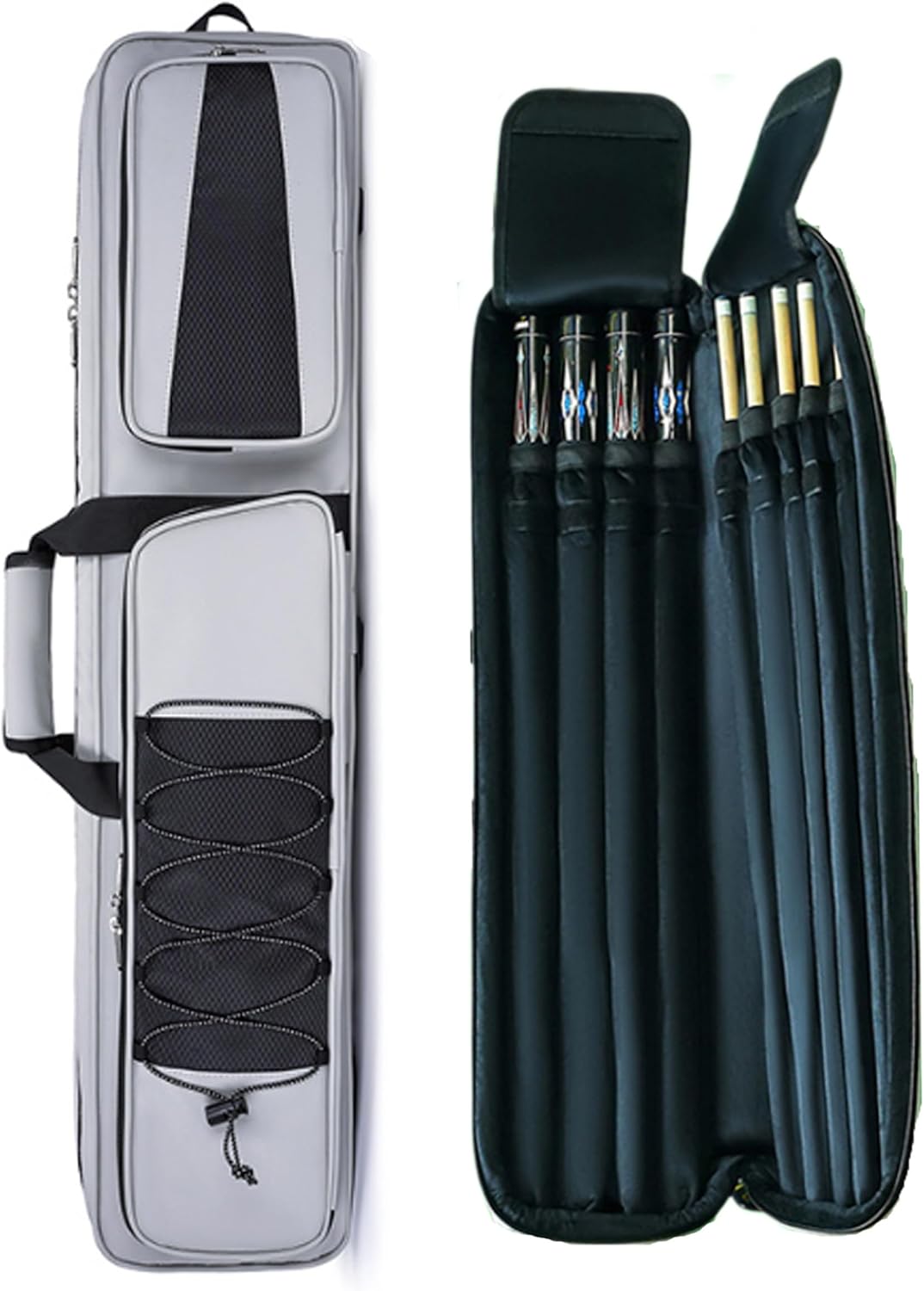 Pool Cue Bag Backpack Straps, 4x5 Soft Pool Cue Case, Can Holds 4 Butts and 5 Shafts, Multi-Pocket and Multi-Purpose Design, Perfect For Billiards Enthusiasts and Valentine's Day Gifts