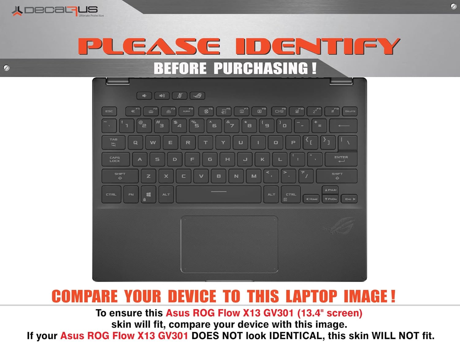 Decalrus - Protective Decal for The Asus ROG Flow X13 GV301 (13.4" Screen) Laptop Dark Grey Texture Brushed Aluminum wrap BAasusRogFlowX13_GV301Dark Grey