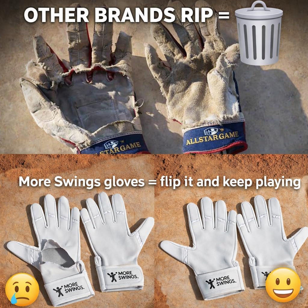 Batting Gloves - Patented Double-Sided Design - 2 Gloves in 1 - Exended wear