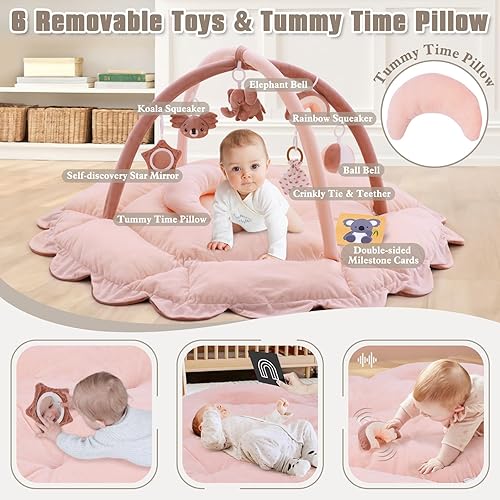 Vista 24 de Gimnasio de peluche 5 en 1 para bebés, tapete para el tiempo de barriga, tapete de juego, gimnasio para bebés, tapete de actividades con gimnasio