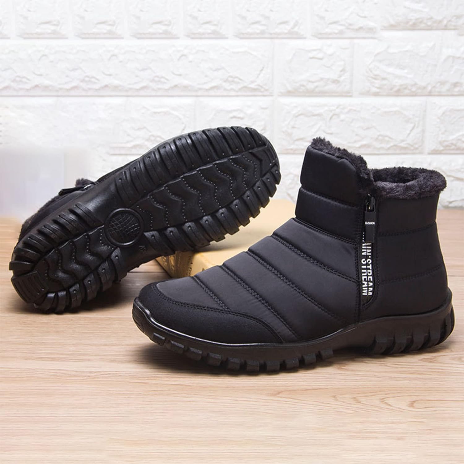 Men's Winter Warm Leather Snow Boots,Non-Slip Waterproof Soft Plush Warm Hiking Outdoor Camping Trekking Backpacking Shoes